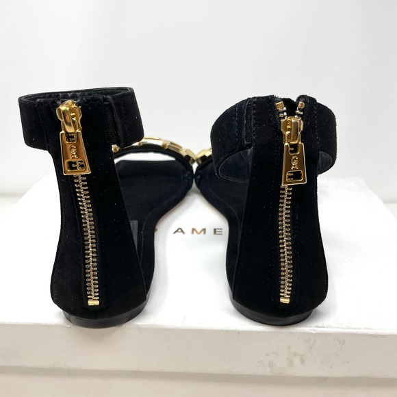 Good American Suede Chain Ankle Strap Flat Sandals In Black Size 9.5 New - Picture 10 of 13